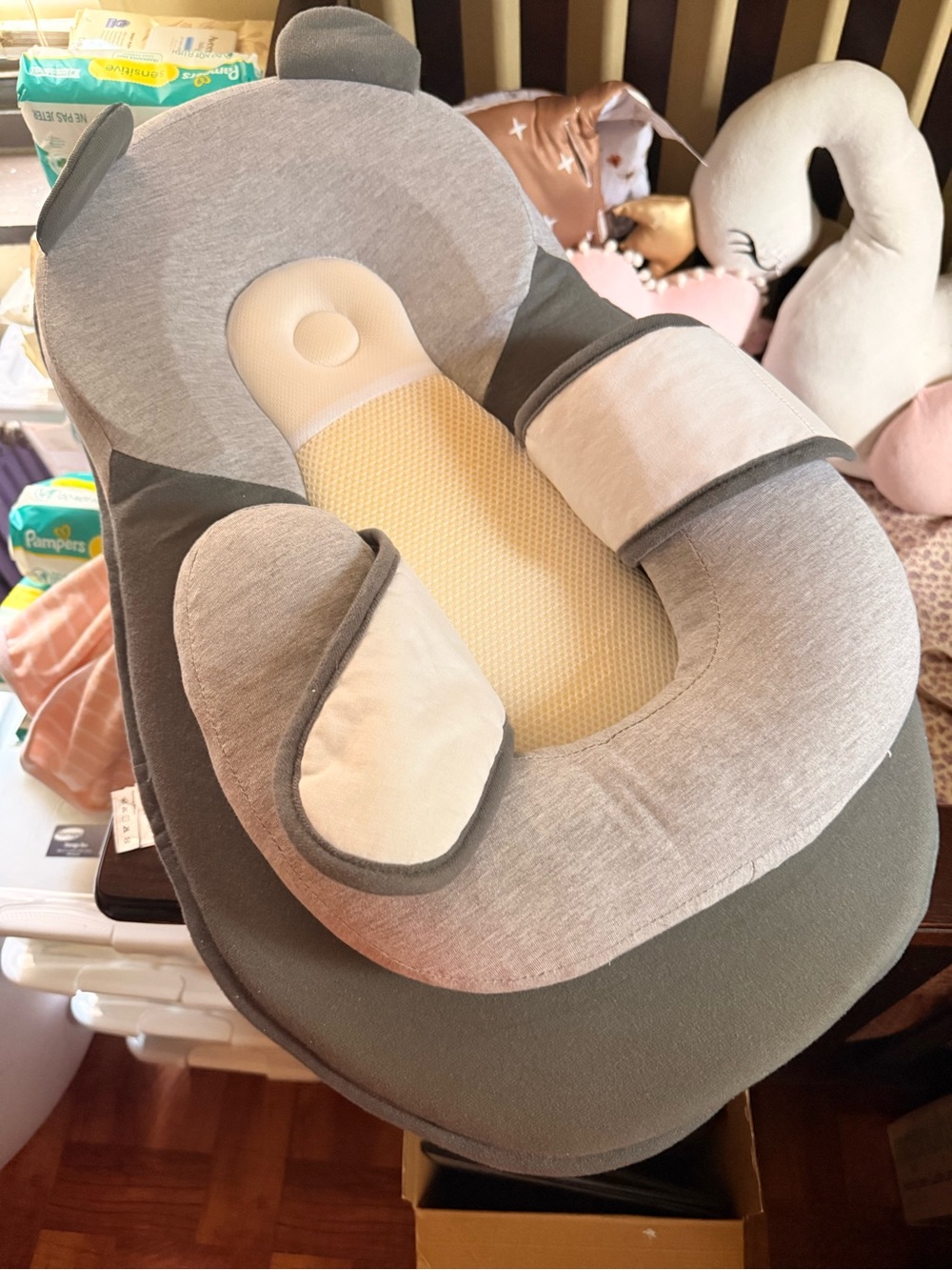 Gray and Cream Infant Lounger